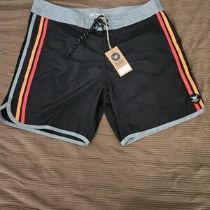 Men's Black Athletic Shorts with Red and Orange Stripes